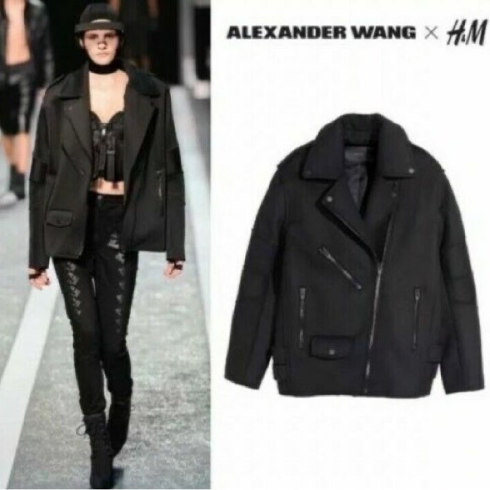 Alexander Wang X H&M Wool Blend Oversized Biker Jacket Coat in Black